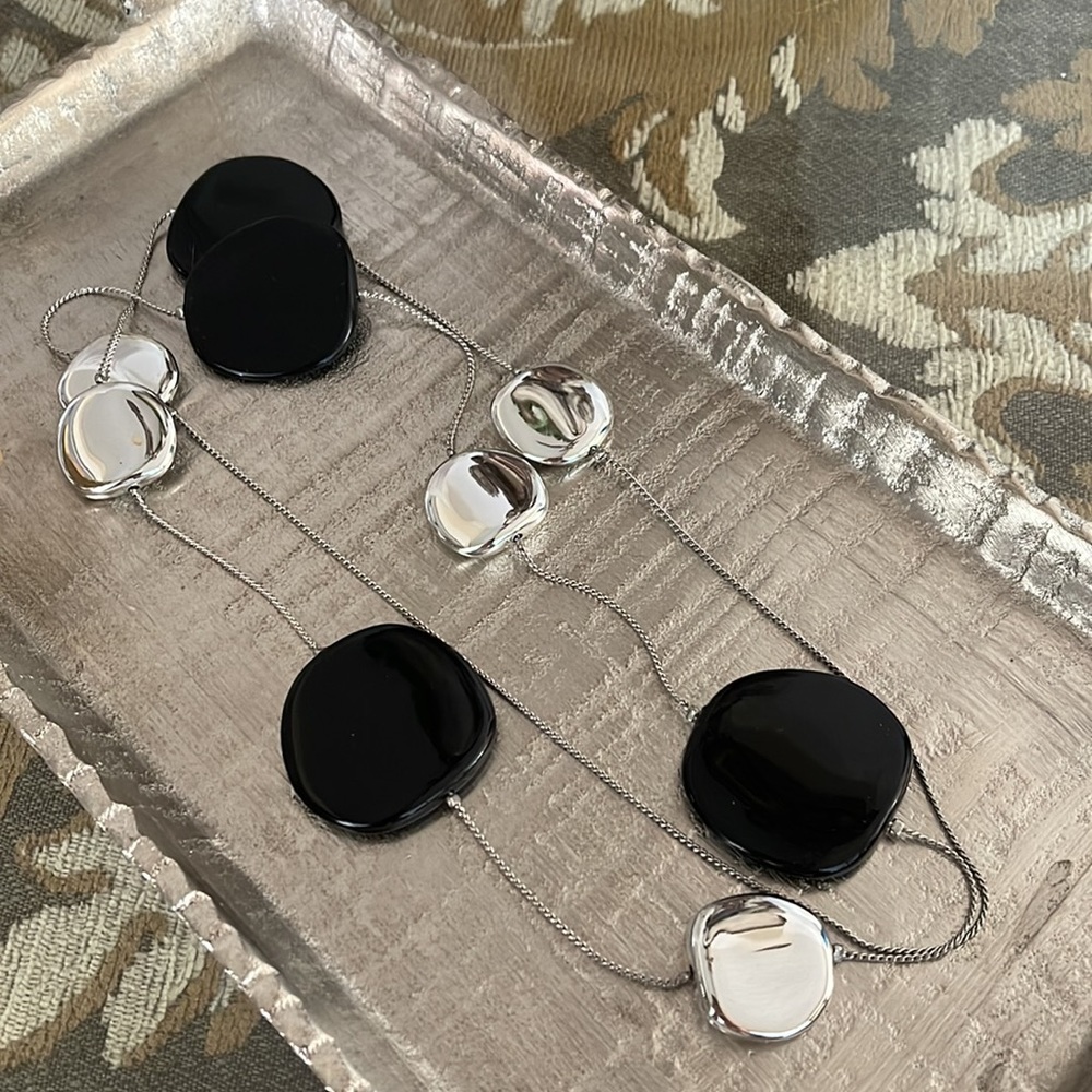 J. Jill Boho Artisan Organic Long Silvertone & Wood Disc Station Necklace - Picture 3 of 4